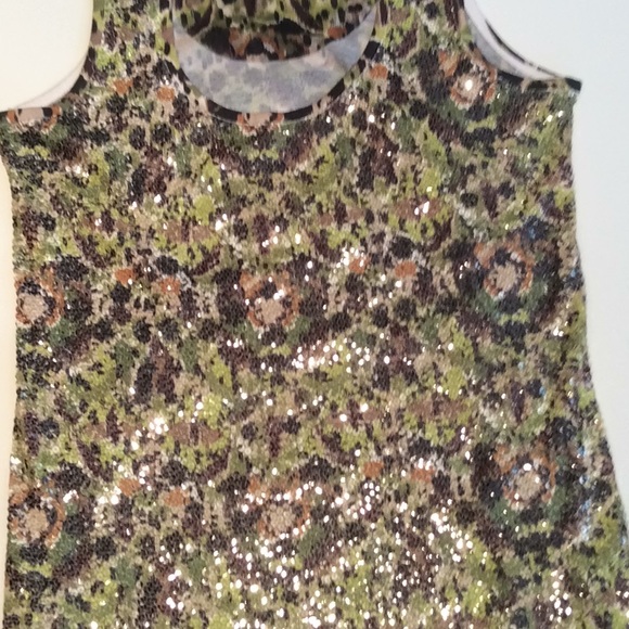 Fashion Bug Tank top Woman’s Small Sequin Front Greens Black - Picture 1 of 7
